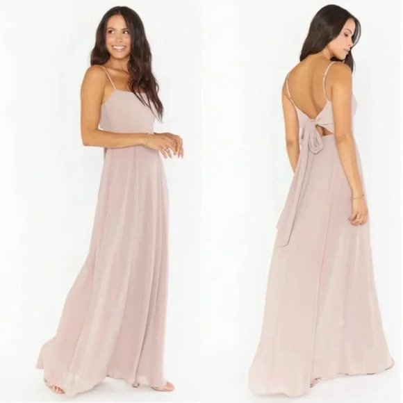 Show Me Your Mumu Liz Tie Maxi Dress Soft Beige Chiffon Blush Size S - Picture 1 of 12